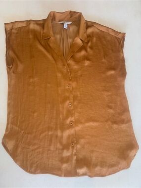 Nine West Satin Copper-Tone Button Front Blouse
